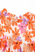 Load image into Gallery viewer, Orange Ruffled Sleeve Smocked Floral Top | Tops/Blouses &amp; Shirts
