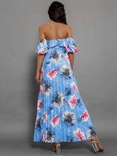 Load image into Gallery viewer, Off Shoulder Midi Dress | Pleated Floral Short Sleeve Dress
