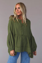 Load image into Gallery viewer, Green Henley Button Drop Shoulder Top
