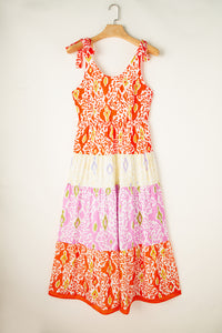 Maxi Dress | Orange Leopard Color-Block Dress