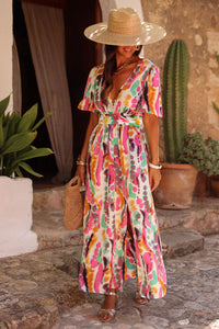 Pink Boho Tie-dye Print V Neck Maxi Dress | Dresses/Maxi Dresses