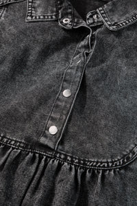 Denim Dress | Black Acid Wash Button Front Short Sleeve