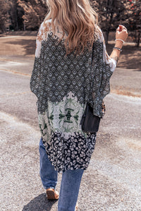 Bohemian Kimono | Green Floral Print Irregular Hem Kimono