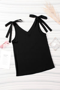 Black Tie On Shoulder V Neck Tank Top | Tops/Tank Tops