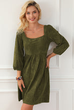 Load image into Gallery viewer, Jungle Green Suede Square Neck Puff Sleeve Dress
