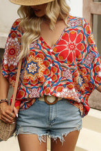 Load image into Gallery viewer, Bat Wing Blouse | Red Floral V Neck Blouse
