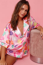 Load image into Gallery viewer, Pink Full Pattern Shirt and Shorts Satin Pajama Set | Loungewear &amp; Sleepwear/Sleepwear
