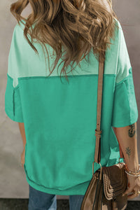 Patchwork T Shirt | Bright Green Contrast Color