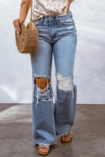 Load image into Gallery viewer, Sky Blue Destroyed Open Knee Wide Leg Jeans
