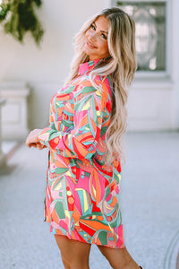 Long Sleeve Shirt Dress | Multi-Color Geometric Abstract Print