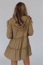 Load image into Gallery viewer, Khaki Tiered Ruffled Zip-Up Drawstring Hooded Jacket | Outerwear/Jackets
