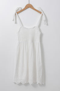 Mini Dress | White Adjustable Tie Straps Smocked Dress