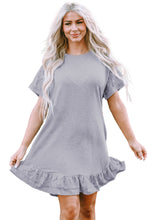 Load image into Gallery viewer, Light Grey Lace Floral Patchwork Ruffled T-shirt Dress | Dresses/T Shirt Dresses
