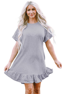 Light Grey Lace Floral Patchwork Ruffled T-shirt Dress | Dresses/T Shirt Dresses