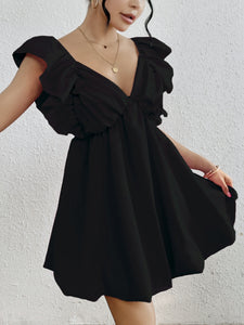 Mini Dress | Ruffled V-Neck Cap Sleeve Dress