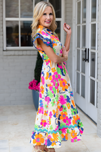 Load image into Gallery viewer, Maxi Dress | Floral Pink Flutter Sleeve Buttoned Floral Dress
