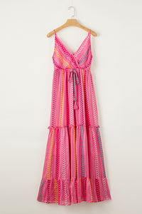 Pink Western Printed Tassel Tie V Neck Wrap Maxi Dress | Dresses/Maxi Dresses