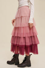 Load image into Gallery viewer, Maxi Skirt | Pink Gradient Ruffle Tiered Mesh
