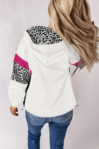 Leopard Print Hooded Jacket | White Color Block Zip-Up Hoodie