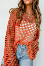 Load image into Gallery viewer, Orange Open Knit Crochet Bell Sleeve Tunic Sweater | Tops/Sweaters &amp; Cardigans
