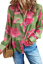 Load image into Gallery viewer, Womens Blouse | Green Floral Print Pleated Detail Puff Sleeve Shirt | Tops/Blouses &amp; Shirts
