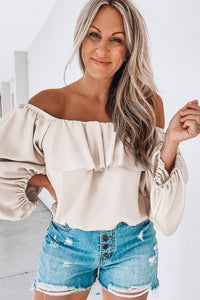 Oatmeal Ruffle Overlay Puff Sleeve Blouse | Tops/Blouses & Shirts