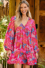 Load image into Gallery viewer, Rose Floral Print V Neck Bubble Sleeve Ruffled Mini Dress
