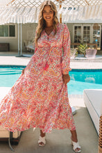 Load image into Gallery viewer, Orange Boho Holiday Paisley Print Tiered Long Sleeve Maxi Dress | Dresses/Maxi Dresses
