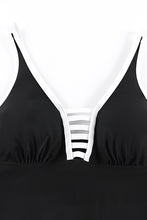 Load image into Gallery viewer, Black Strappy V Neck Side Split One-piece Swimdress | Swimwear/Swim Dresses
