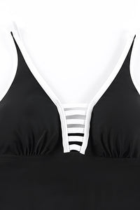 Black Strappy V Neck Side Split One-piece Swimdress | Swimwear/Swim Dresses