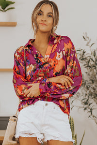 Purple Graffiti Printed V Neck Puff Sleeve Blouse | Tops/Blouses & Shirts