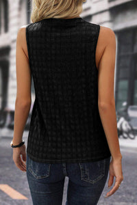 Black Tank Top | Black Lattice Split Neck Tank Top