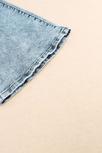 Sky Blue Subtle Ripped Detail Flare Bottom Jeans | Bottoms/Jeans