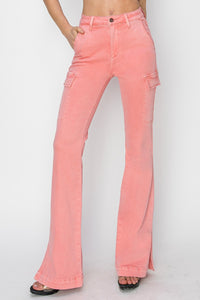 RISEN Pink Jeans | High Rise Side Slit Cargo Jeans