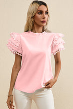 Load image into Gallery viewer, Ruffled Sleeve Top | Eyelet Round Neck Cap Sleeve Blouse
