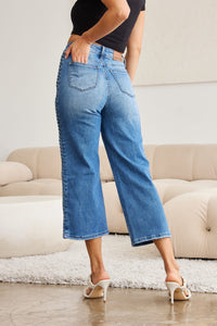 Judy Blue Full Size Braid Side Detail Wide Leg Jeans | Blue Jeans