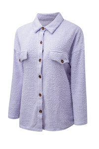 Shirt Jacket | Purple Plush Button Down Pocket