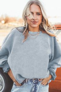 Grey Oversized Sweatshirt | Ribbed Corded Oversized Top