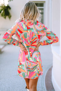 Long Sleeve Shirt Dress | Multi-Color Geometric Abstract Print