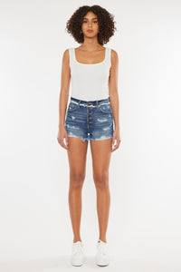 Kancan Distressed Button Fly Denim Shorts | Blue Jeans