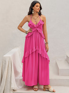 Pink Maxi Dress | Ruffled Halter Neck Sleeveless Dress