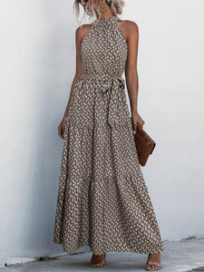 Maxi Dress | Tied Printed Sleeveless Tiered Dress