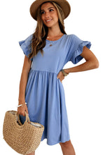 Load image into Gallery viewer, Sky Blue Round Neck Ruffle Sleeve Loose Dress | Dresses/Mini Dresses
