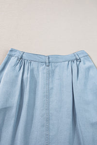 Denim Skirt | Mist Blue Fully Buttoned Long Skirt