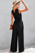 Load image into Gallery viewer, Black Deep V Pleated Crisscross Wide Leg Backless Jumpsuit | Bottoms/Jumpsuits &amp; Rompers
