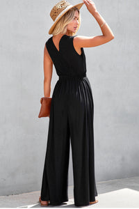 Black Deep V Pleated Crisscross Wide Leg Backless Jumpsuit | Bottoms/Jumpsuits & Rompers