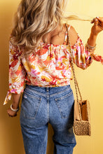 Load image into Gallery viewer, Multicolor Floral Print Shirred Knotted Off Shoulder Blouse | Tops/Blouses &amp; Shirts
