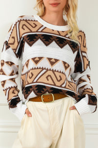 Multicolor Geometric Print Crew Neck Drop Shoulder Sweater | Tops/Sweaters & Cardigans