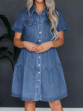 Load image into Gallery viewer, Pocketed Button Up Denim Dress
