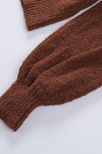 Brown Solid Color Lantern Sleeve Knitted Sweater | Tops/Sweaters & Cardigans